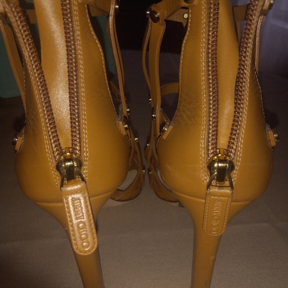 Jimmy Choo Caramel Leather Gold Stud Gladiator Caged Shoes 36.5 6.5 - Picture 2 of 6